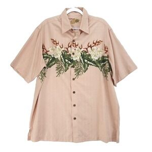 Caribbean Pineapple Hawaiian Shirt Sz LT Silk Cotton Blend Beach Cruise Wear